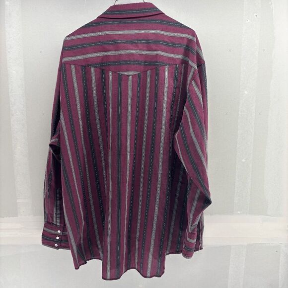 Vintage Wrangler 90s Y2K Pearl Snap Long Sleeve Striped Long Tails XL Shirt - Picture 5 of 5